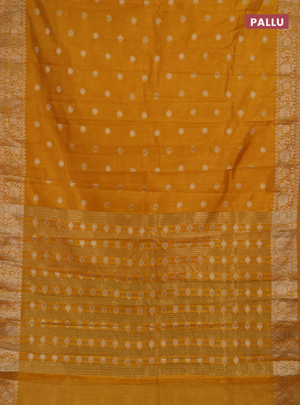 Semi raw silk saree mango yellow with zari woven buttas and zari woven border