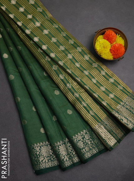 Semi raw silk saree green with zari woven buttas and zari woven border