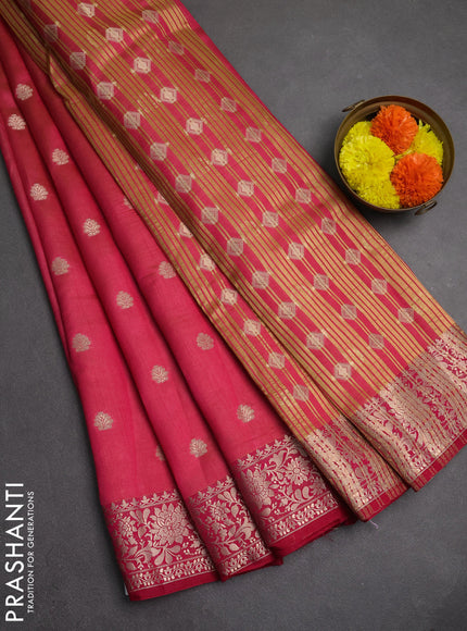 Semi raw silk saree pink with zari woven buttas and zari woven border