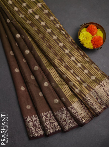 Semi raw silk saree manthulir green and wine shade with zari woven buttas and zari woven border