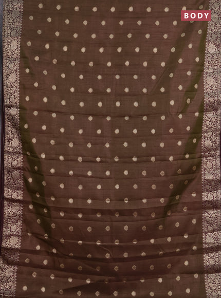 Semi raw silk saree manthulir green and wine shade with zari woven buttas and zari woven border