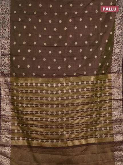 Semi raw silk saree manthulir green and wine shade with zari woven buttas and zari woven border