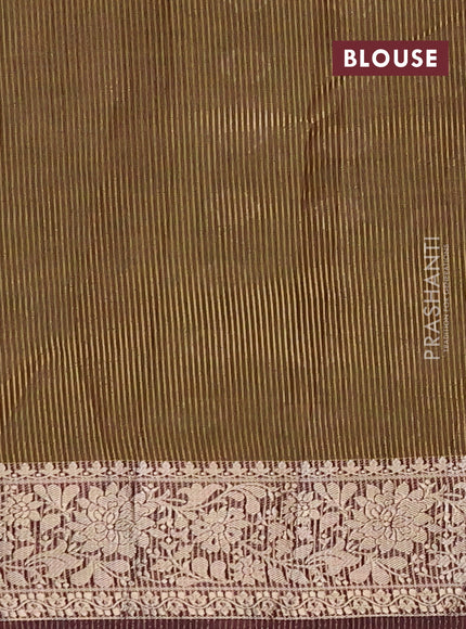 Semi raw silk saree manthulir green and wine shade with zari woven buttas and zari woven border