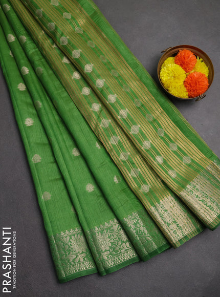 Semi raw silk saree green with zari woven buttas and zari woven border