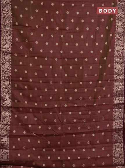 Semi raw silk saree dual shade of greenish wine with zari woven buttas and zari woven border