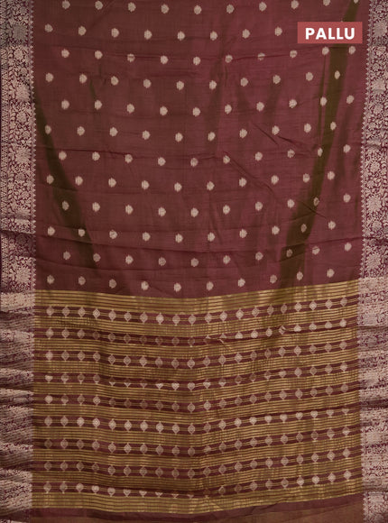 Semi raw silk saree dual shade of greenish wine with zari woven buttas and zari woven border