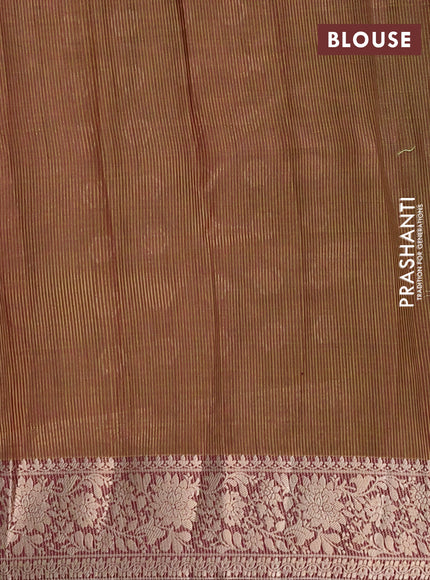 Semi raw silk saree dual shade of greenish wine with zari woven buttas and zari woven border