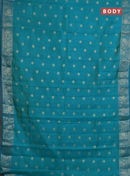 Semi raw silk saree teal blue with zari woven buttas and zari woven border