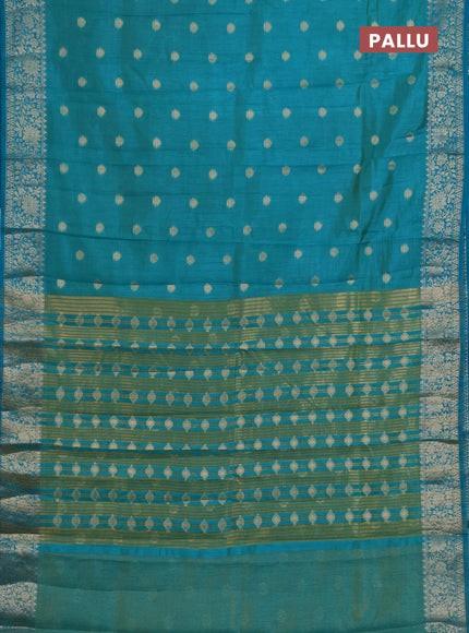Semi raw silk saree teal blue with zari woven buttas and zari woven border