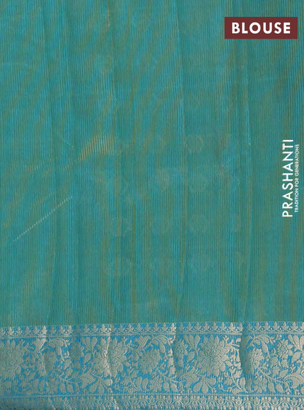 Semi raw silk saree teal blue with zari woven buttas and zari woven border