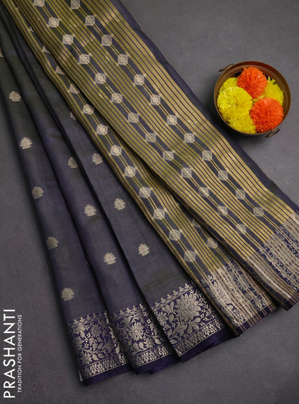 Semi raw silk saree dual shade of bluish green with zari woven buttas and zari woven border