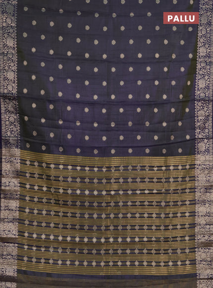 Semi raw silk saree dual shade of bluish green with zari woven buttas and zari woven border
