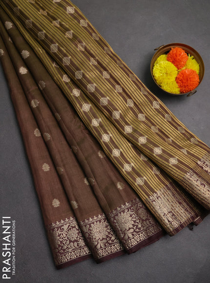 Semi raw silk saree manthulir green and deep wine with zari woven buttas and zari woven border