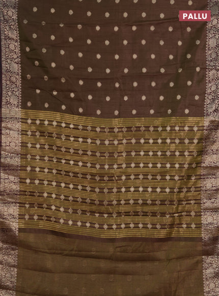 Semi raw silk saree manthulir green and deep wine with zari woven buttas and zari woven border
