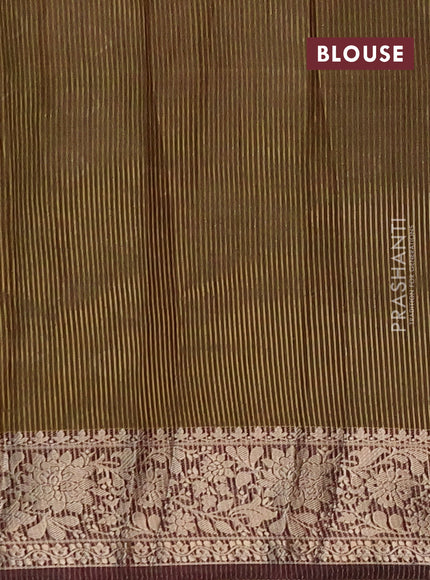 Semi raw silk saree manthulir green and deep wine with zari woven buttas and zari woven border