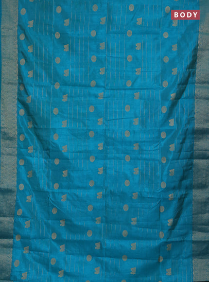 Semi raw silk saree teal blue with allover zari weaves & buttas and zari woven border