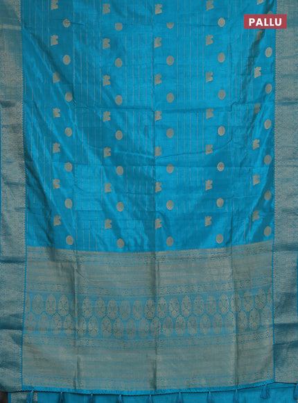 Semi raw silk saree teal blue with allover zari weaves & buttas and zari woven border