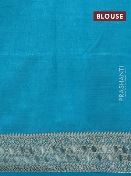 Semi raw silk saree teal blue with allover zari weaves & buttas and zari woven border