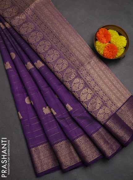 Semi raw silk saree purple with allover zari weaves & buttas and zari woven border