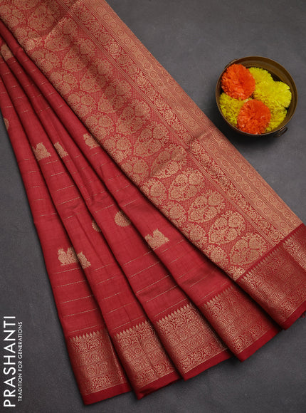 Semi raw silk saree maroon with allover zari weaves & buttas and zari woven border
