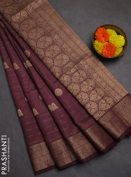 Semi raw silk saree wine shade with allover zari weaves & buttas and zari woven border