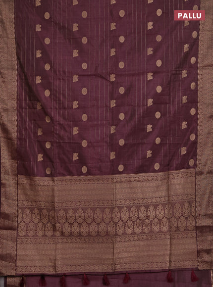 Semi raw silk saree wine shade with allover zari weaves & buttas and zari woven border