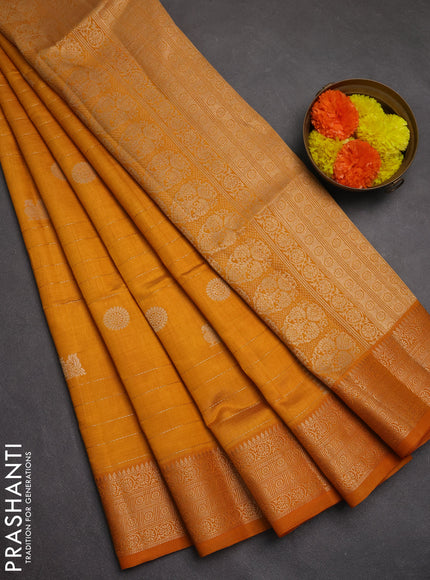 Semi raw silk saree mustard yellow with allover zari weaves & buttas and zari woven border