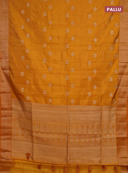 Semi raw silk saree mustard yellow with allover zari weaves & buttas and zari woven border