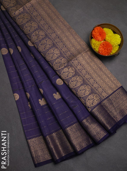 Semi raw silk saree navy blue with allover zari weaves & buttas and zari woven border