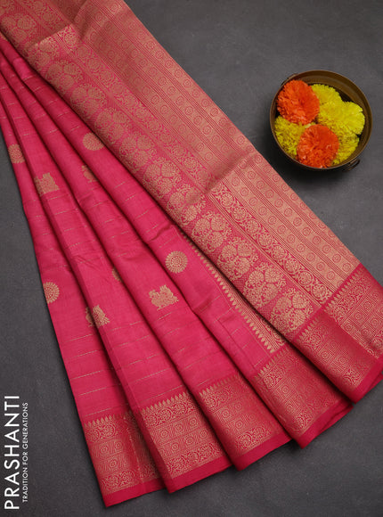 Semi raw silk saree pink with allover zari weaves & buttas and zari woven border