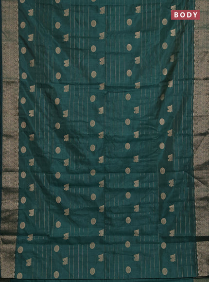 Semi raw silk saree bottle green with allover zari weaves & buttas and zari woven border