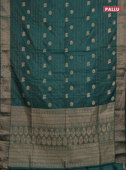 Semi raw silk saree bottle green with allover zari weaves & buttas and zari woven border
