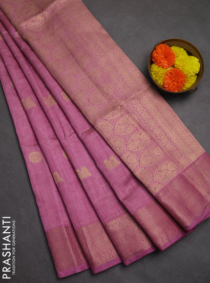 Semi raw silk saree mauve pink with allover zari weaves & buttas and zari woven border