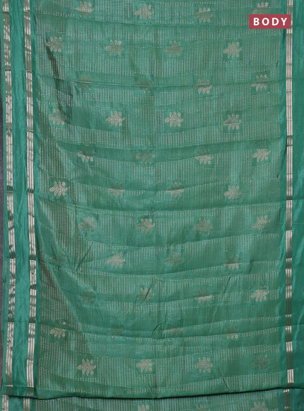 Semi raw silk saree teal green shade with allover zari weaves and rettapet zari woven border