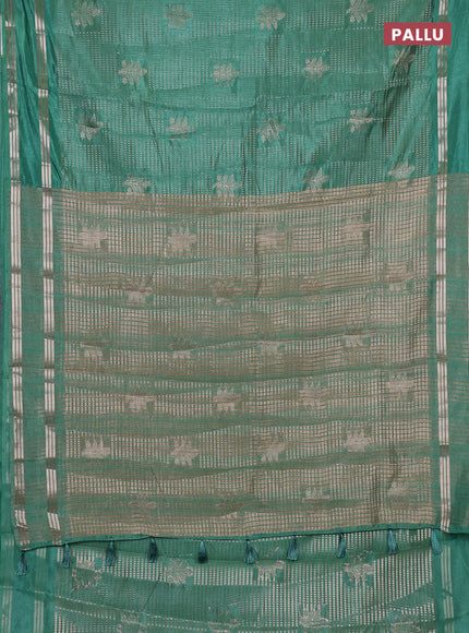 Semi raw silk saree teal green shade with allover zari weaves and rettapet zari woven border