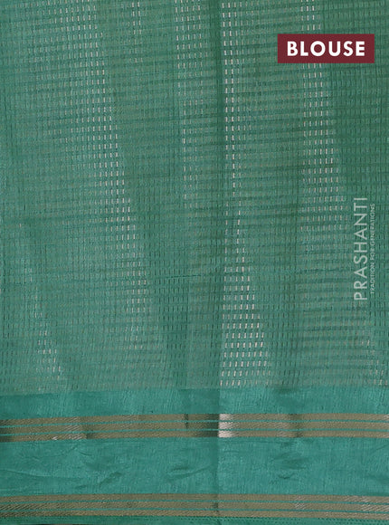 Semi raw silk saree teal green shade with allover zari weaves and rettapet zari woven border