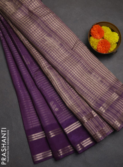 Semi raw silk saree purple with allover zari weaves and rettapet zari woven border