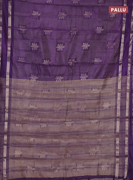 Semi raw silk saree purple with allover zari weaves and rettapet zari woven border