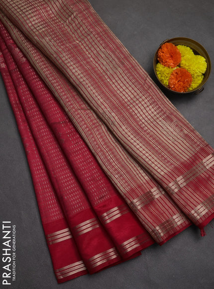 Semi raw silk saree tomato red with allover zari weaves and rettapet zari woven border