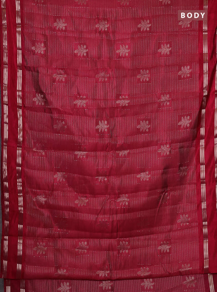 Semi raw silk saree tomato red with allover zari weaves and rettapet zari woven border