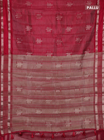 Semi raw silk saree tomato red with allover zari weaves and rettapet zari woven border
