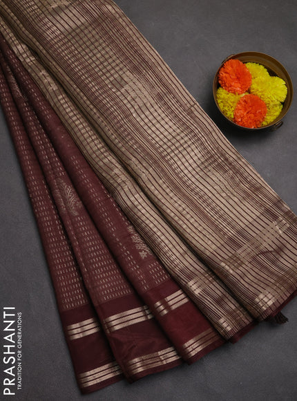 Semi raw silk saree brown with allover zari weaves and rettapet zari woven border