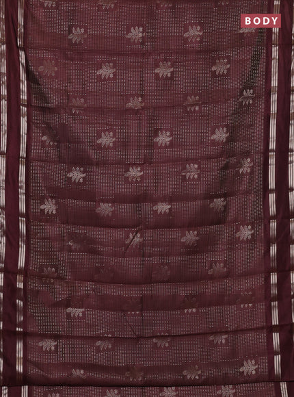 Semi raw silk saree brown with allover zari weaves and rettapet zari woven border