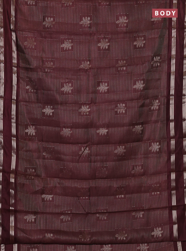 Semi raw silk saree brown with allover zari weaves and rettapet zari woven border