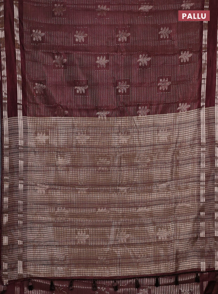 Semi raw silk saree brown with allover zari weaves and rettapet zari woven border