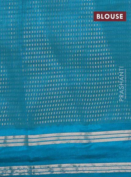 Semi raw silk saree teal blue with allover zari weaves and rettapet zari woven border
