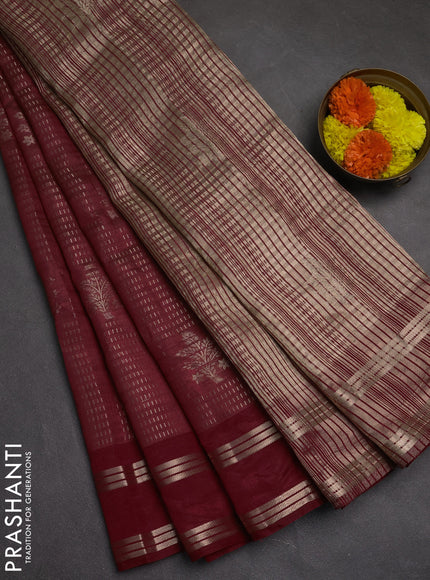 Semi raw silk saree maroon with allover zari weaves and rettapet zari woven border