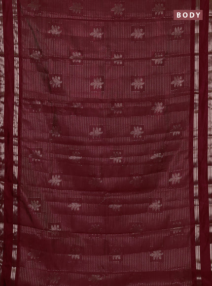 Semi raw silk saree maroon with allover zari weaves and rettapet zari woven border