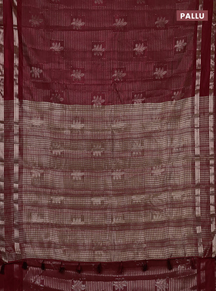 Semi raw silk saree maroon with allover zari weaves and rettapet zari woven border