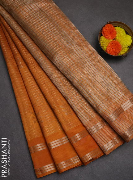 Semi raw silk saree mustard yellow with allover zari weaves and rettapet zari woven border